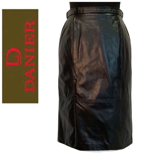 DANIER Leather vintage black leather skirt size 4
